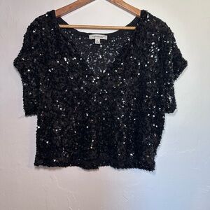 Francesca's Sparkling Black Sequin Crop Top